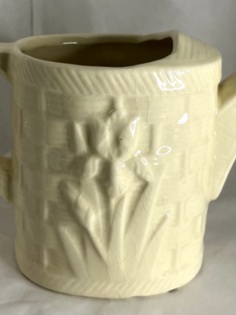 Vintage Shawnee Pottery Watering Can Planter Basket Weave Vase c 1950 USA